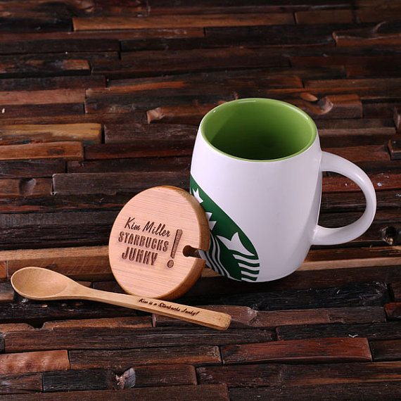 16 oz. Ceramic Starbucks Mug with Bamboo Lid and Spoon - Distinctive Goods